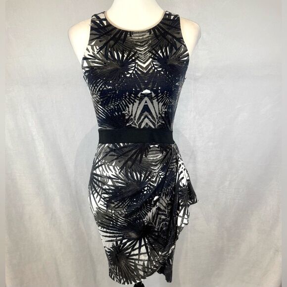 Bailey 44 resort wear black white and gray ruffle side sheath dress size XS - Picture 2 of 7